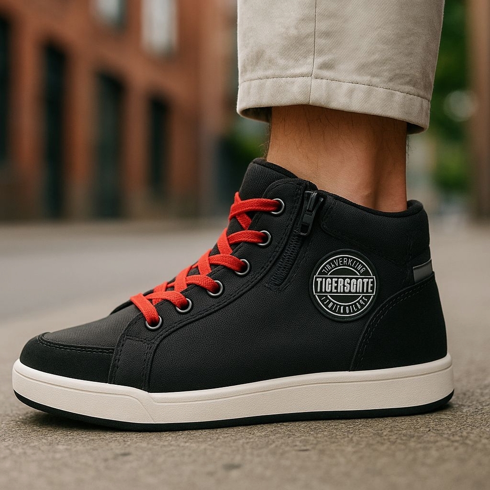 Black and Red High-Top Sneakers with Bold Design